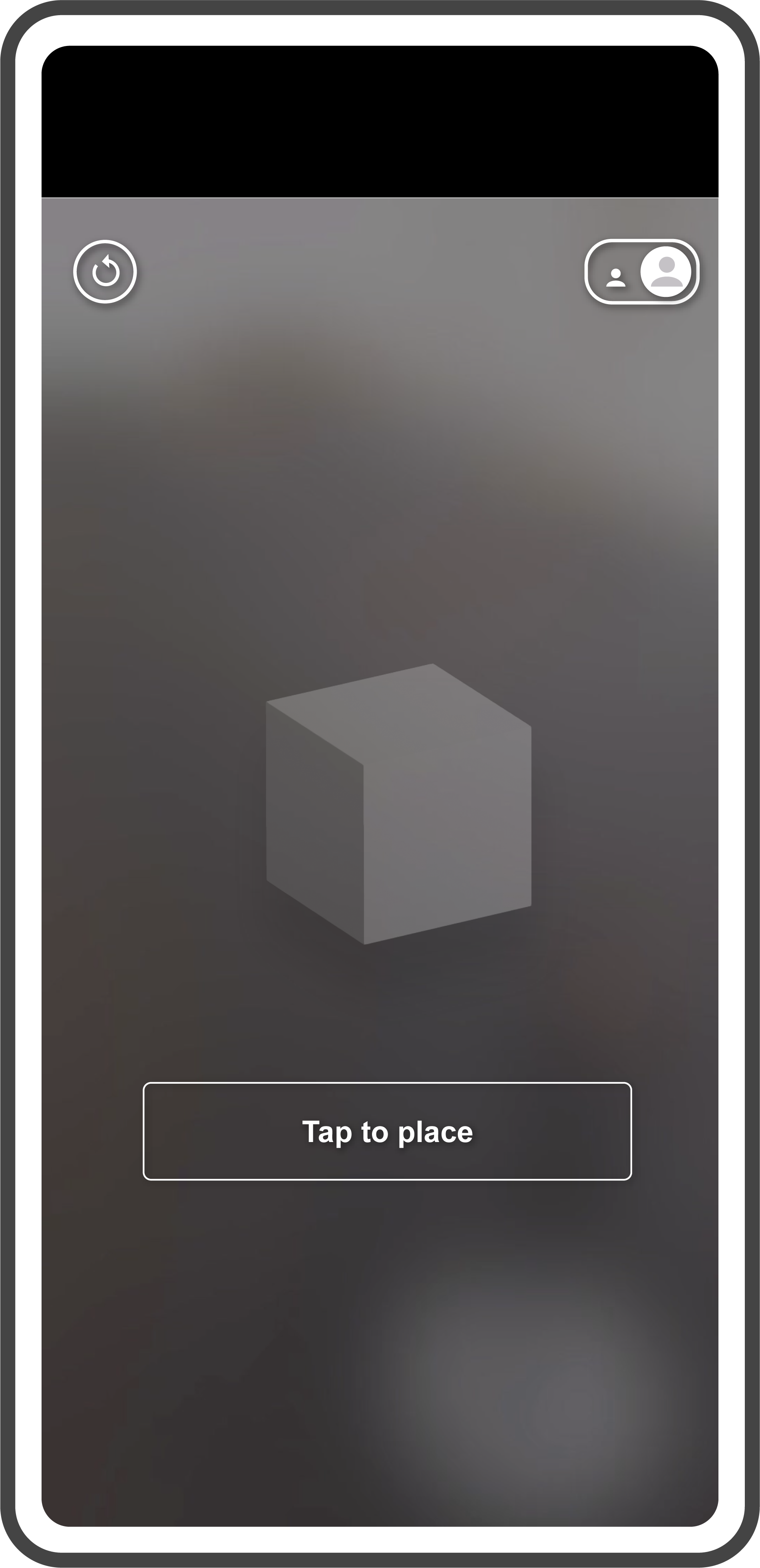 AR product design mockup: shipped minimal interface with essential controls